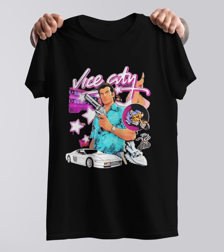 Grand Theft Auto Vice City Tommy Vercetti Retro Neon Style Gaming T-Shirt