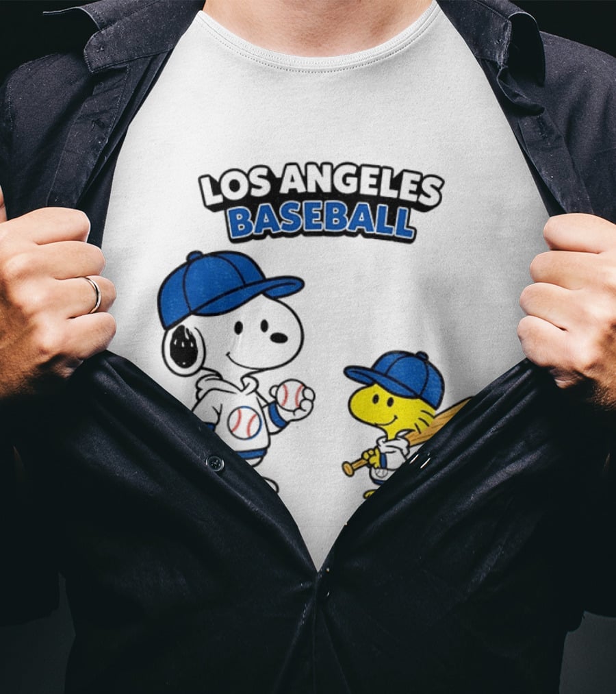Snoopy Woodstock Los Angeles Baseball Peanuts Cartoon MLB T-Shirt