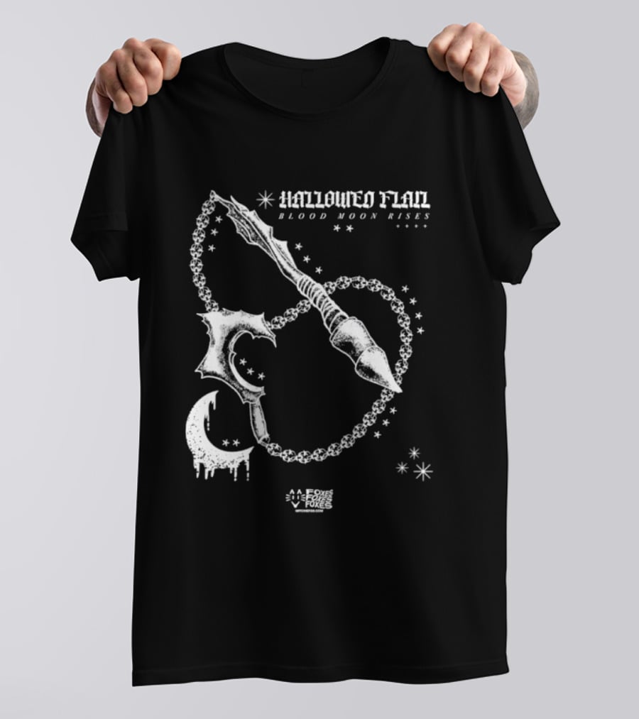 Hallowed Flan Blood Moon Rises Gothic Dark Fantasy Dripping Crescent Stars T-Shirt