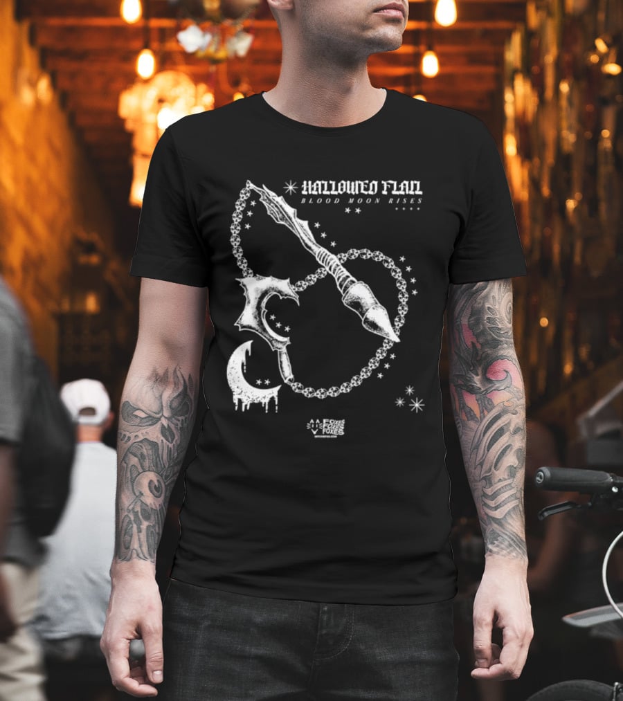 Hallowed Flan Blood Moon Rises Gothic Dark Fantasy Dripping Crescent Stars T-Shirt