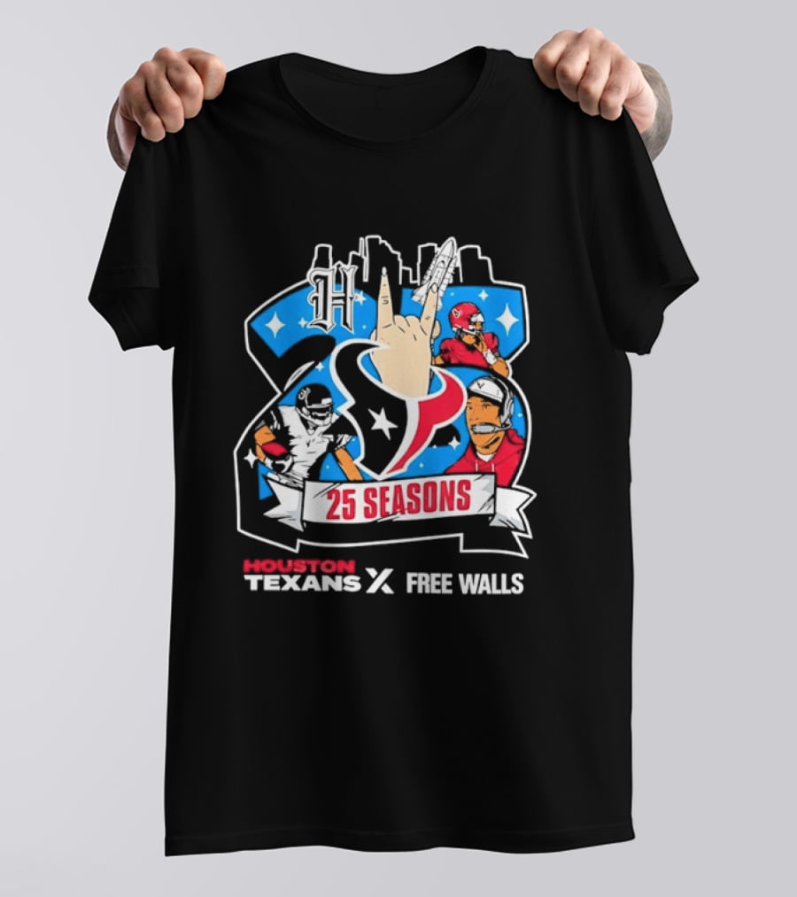 Houston Texans 25 Seasons Collaboration Free Walls Celebration T-Shirt