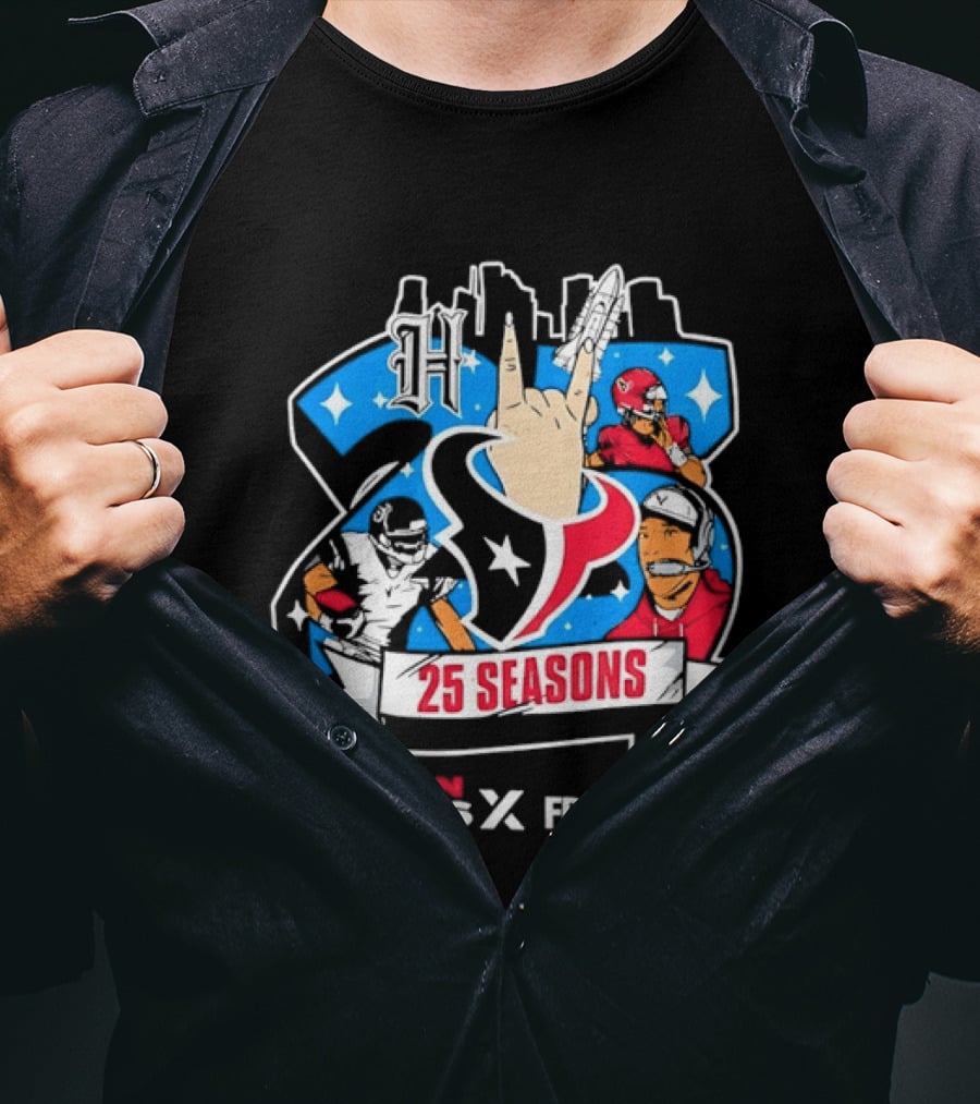 Houston Texans 25 Seasons Collaboration Free Walls Celebration T-Shirt