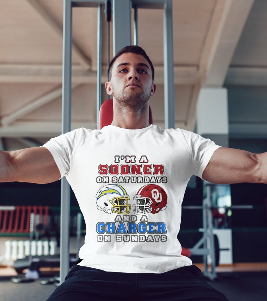 I'm A Sooner On Saturdays And A Charger On Sundays Football Helmets T-Shirt