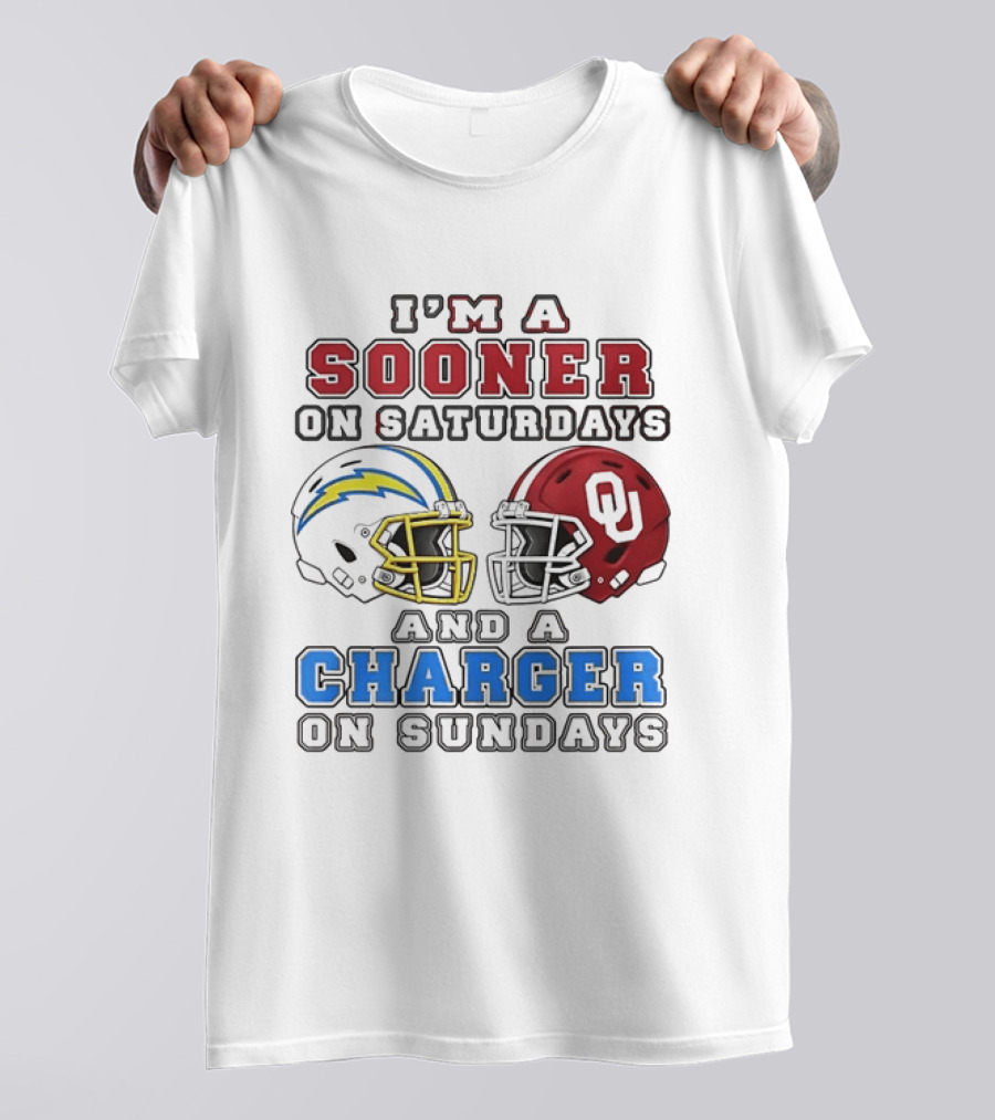 I'm A Sooner On Saturdays And A Charger On Sundays Football Helmets T-Shirt