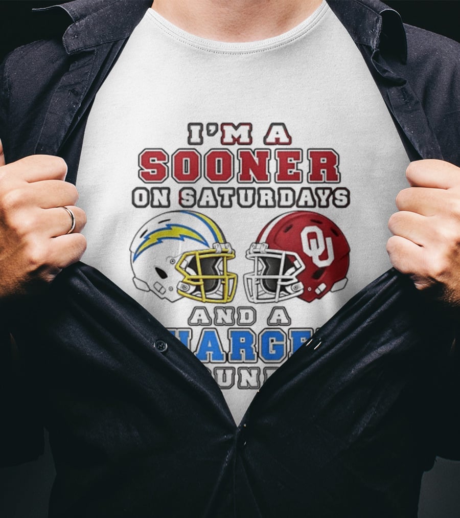 I'm A Sooner On Saturdays And A Charger On Sundays Football Helmets T-Shirt
