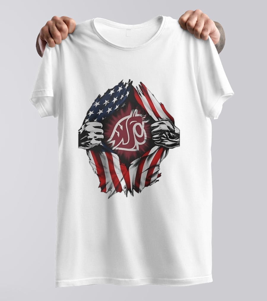 Washington State University Cougars American Flag Ripped Chest T-Shirt