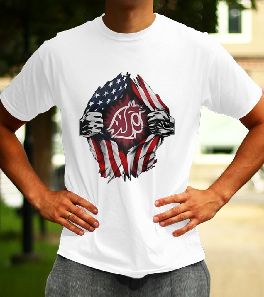 Washington State University Cougars American Flag Ripped Chest T-Shirt