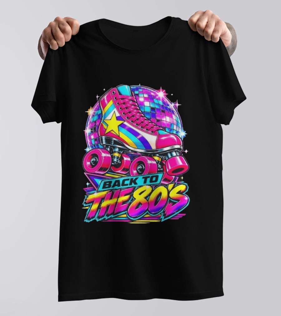 Back To The 80's Roller Skate Disco Vibrant Retro Starburst T-Shirt