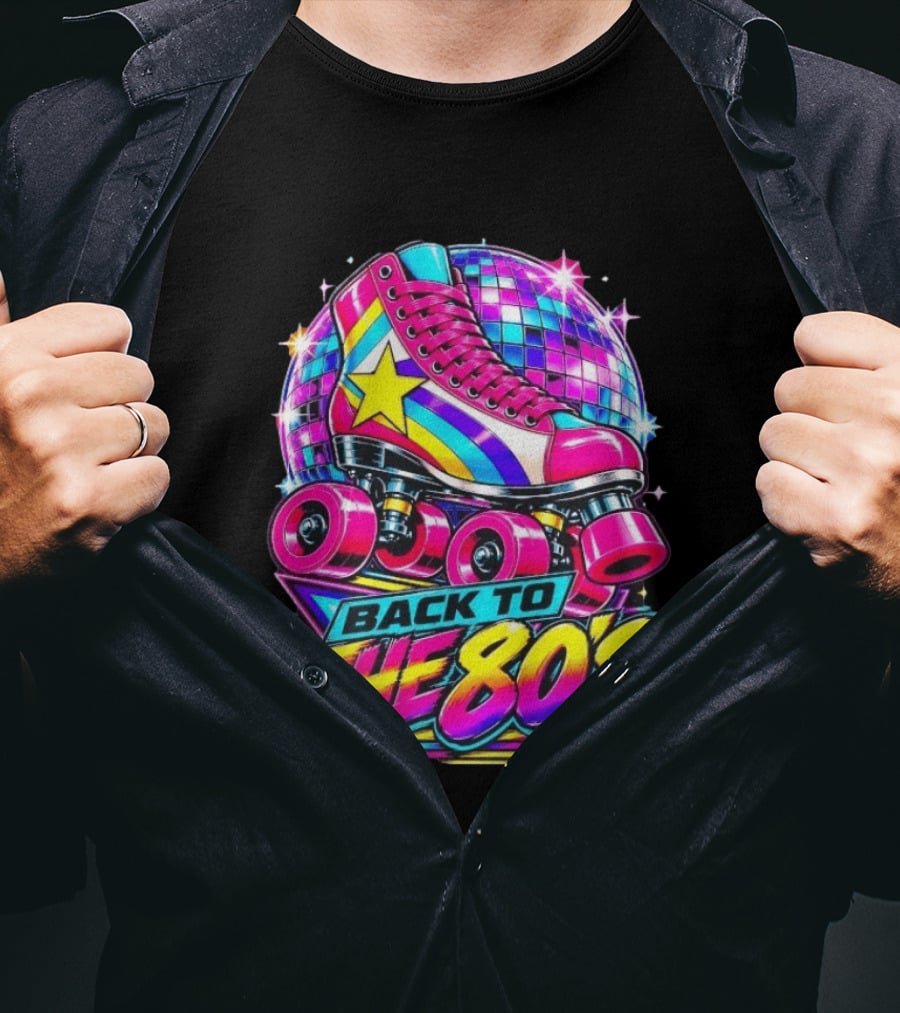 Back To The 80's Roller Skate Disco Vibrant Retro Starburst T-Shirt