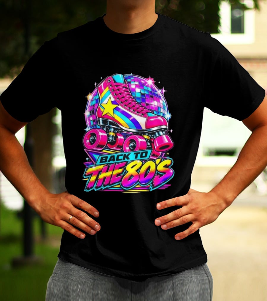 Back To The 80's Roller Skate Disco Vibrant Retro Starburst T-Shirt