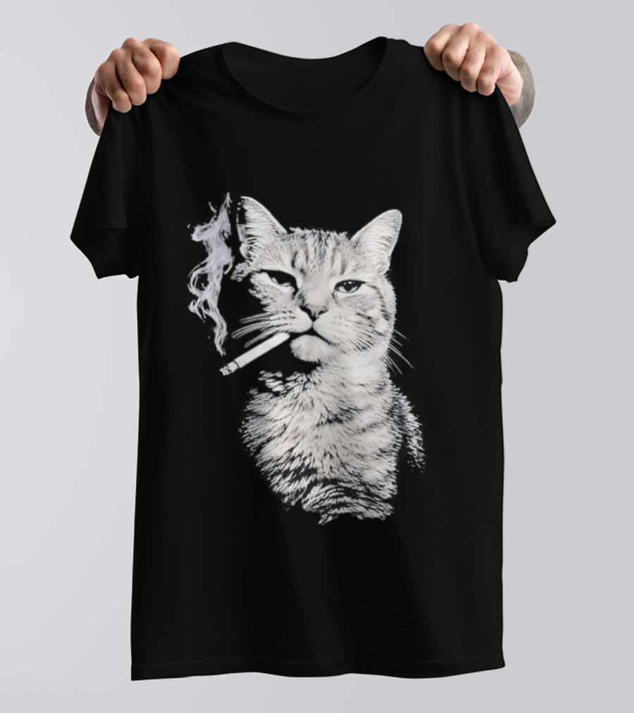 Tabby Cat Smoking Cigarette Animal T-Shirt