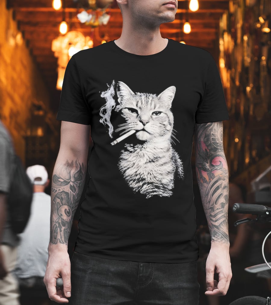 Tabby Cat Smoking Cigarette Animal T-Shirt