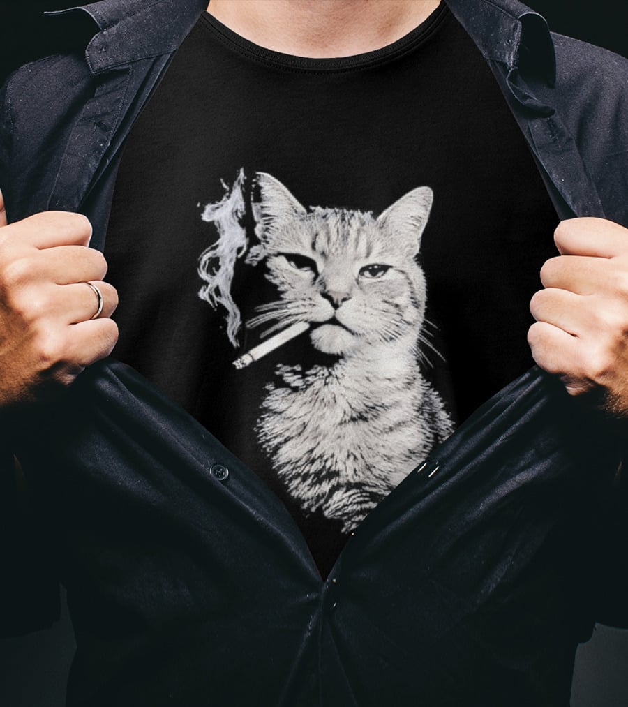 Tabby Cat Smoking Cigarette Animal T-Shirt