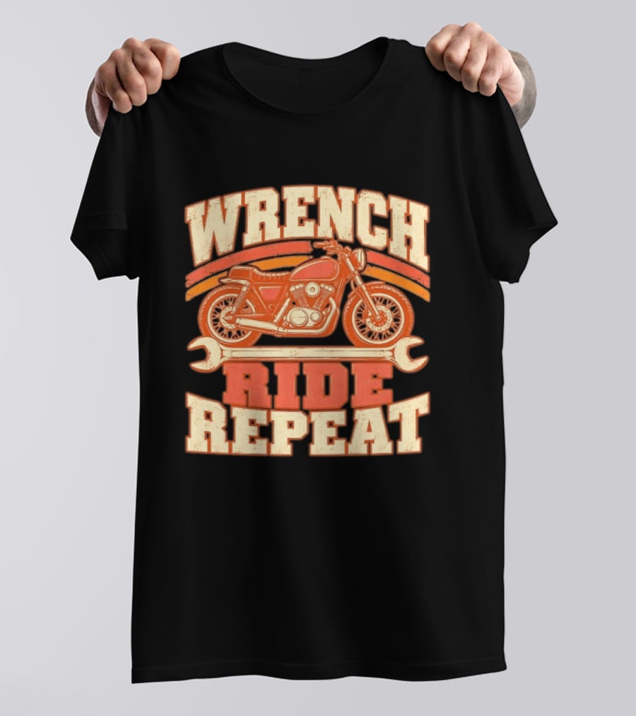 Wrench Ride Repeat Motorcycle Mechanic Distressed T-Shirt