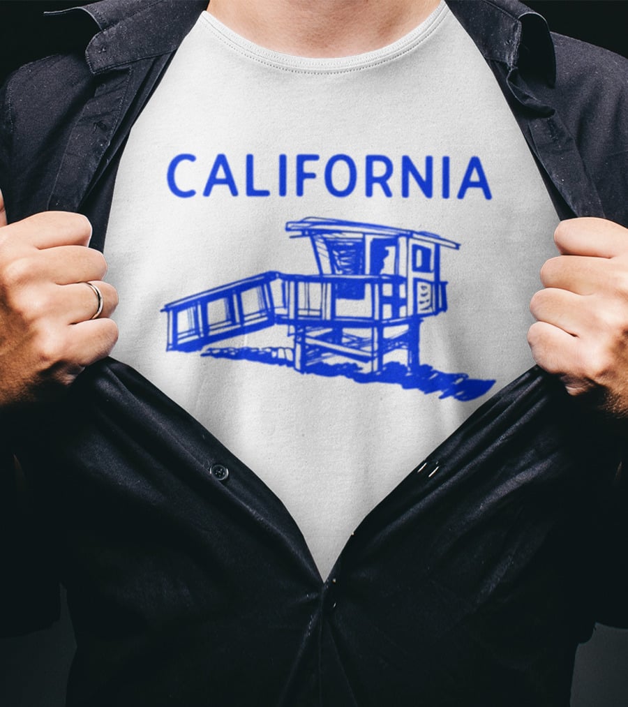 California Beach Sketch Lifeguard Tower T-Shirt