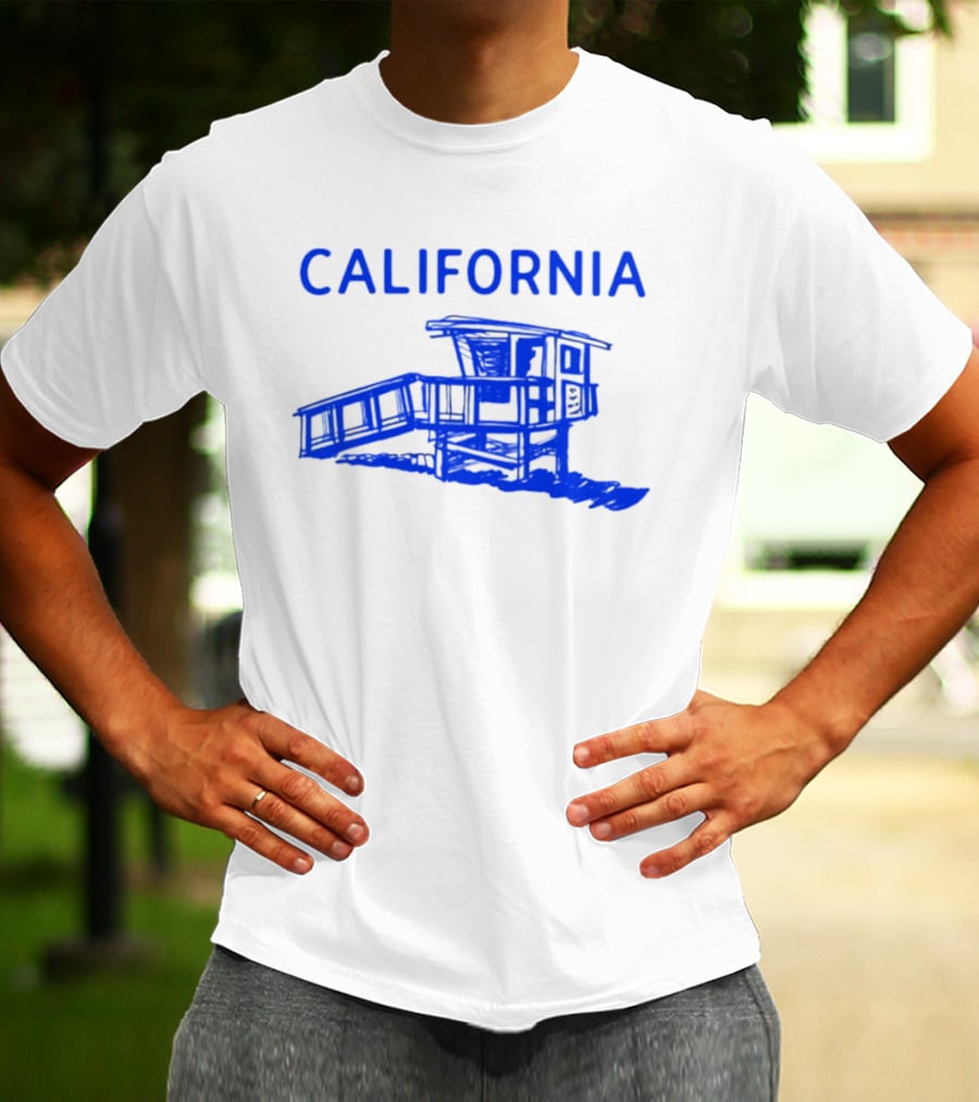 California Beach Sketch Lifeguard Tower T-Shirt