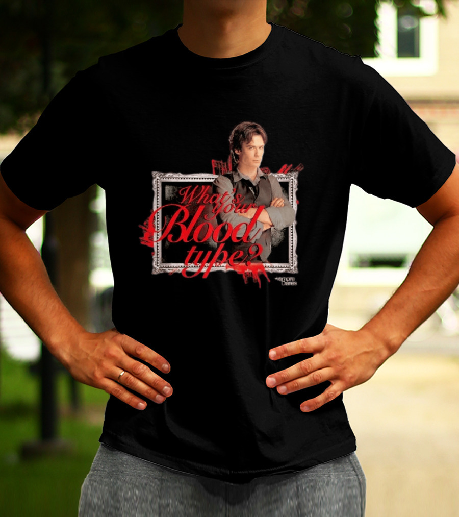 The Vampire Diaries Damon Salvatore What's Your Blood Type Framed T-Shirt