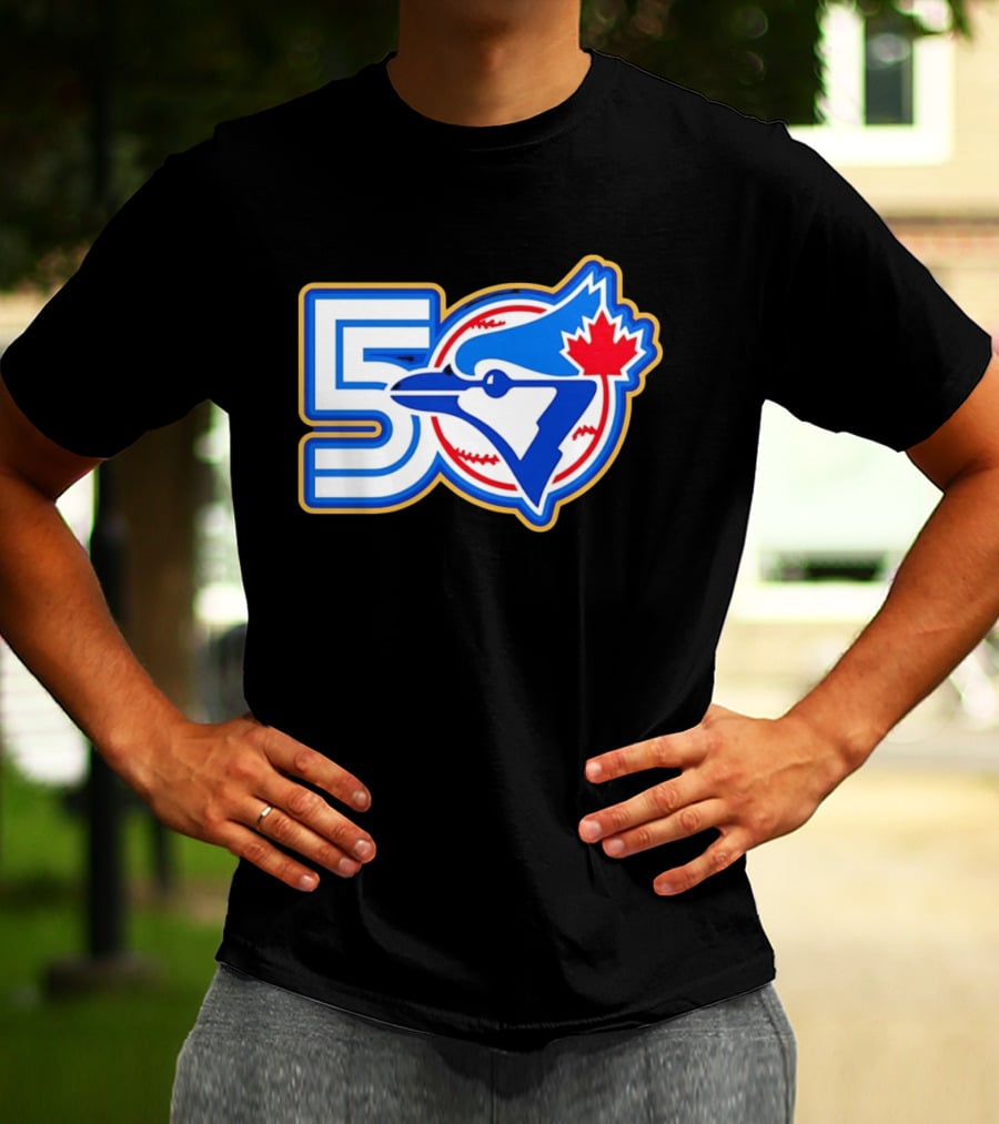 Toronto Blue Jays 50th Anniversary Logo With Maple Leaf And Baseball T-Shirt
