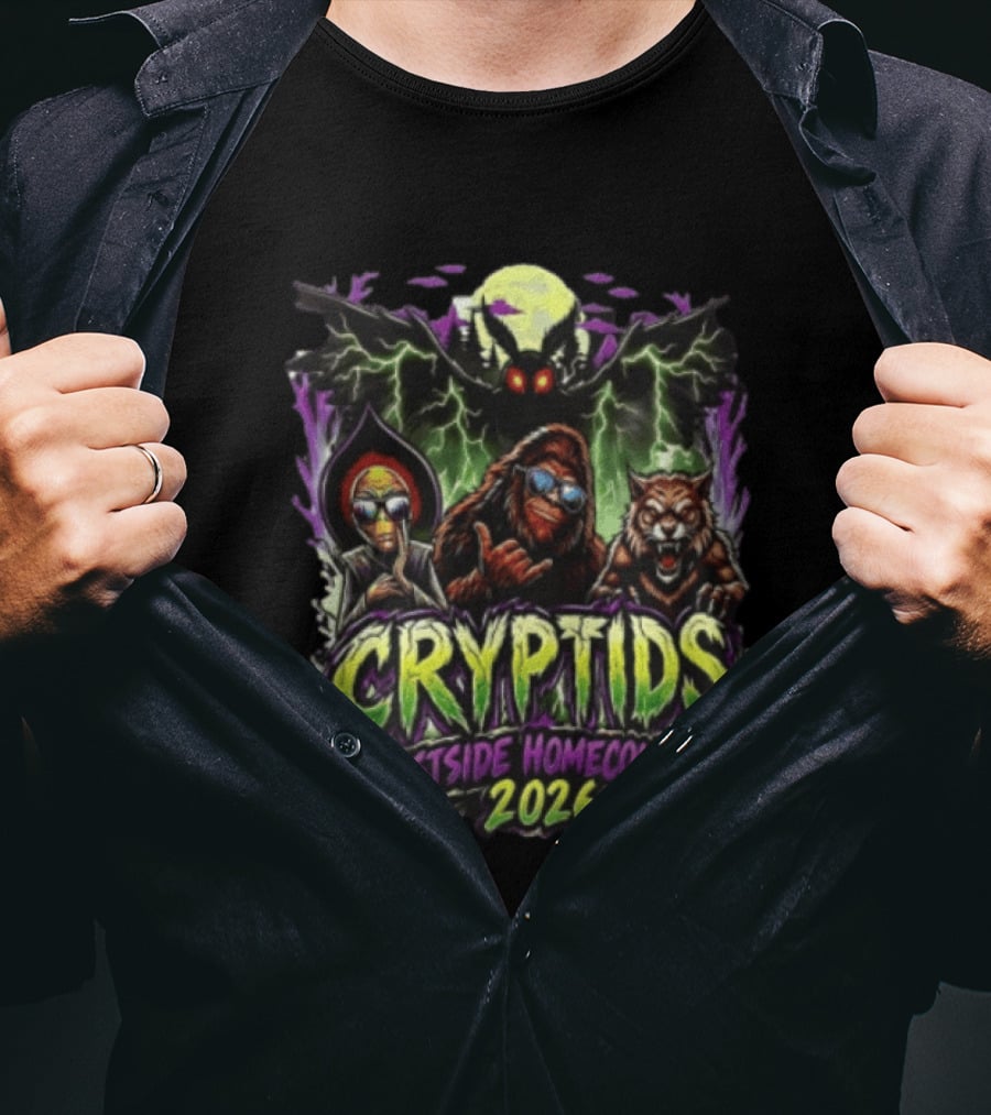 Cryptids Alien Bigfoot Werewolf Mothman Westside Homecoming 2026 Moon Lightning T-Shirt