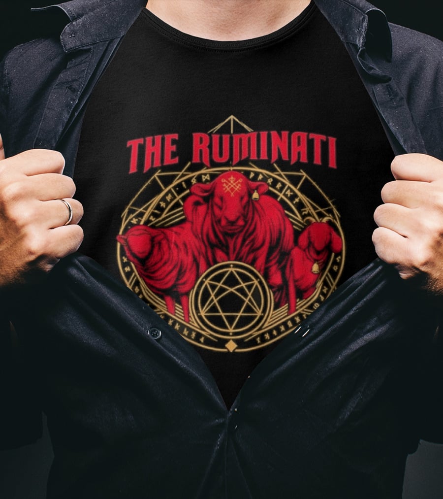 The Ruminati Occult Goat And Bull Pentagram Triangular Rune Symbolism T-Shirt