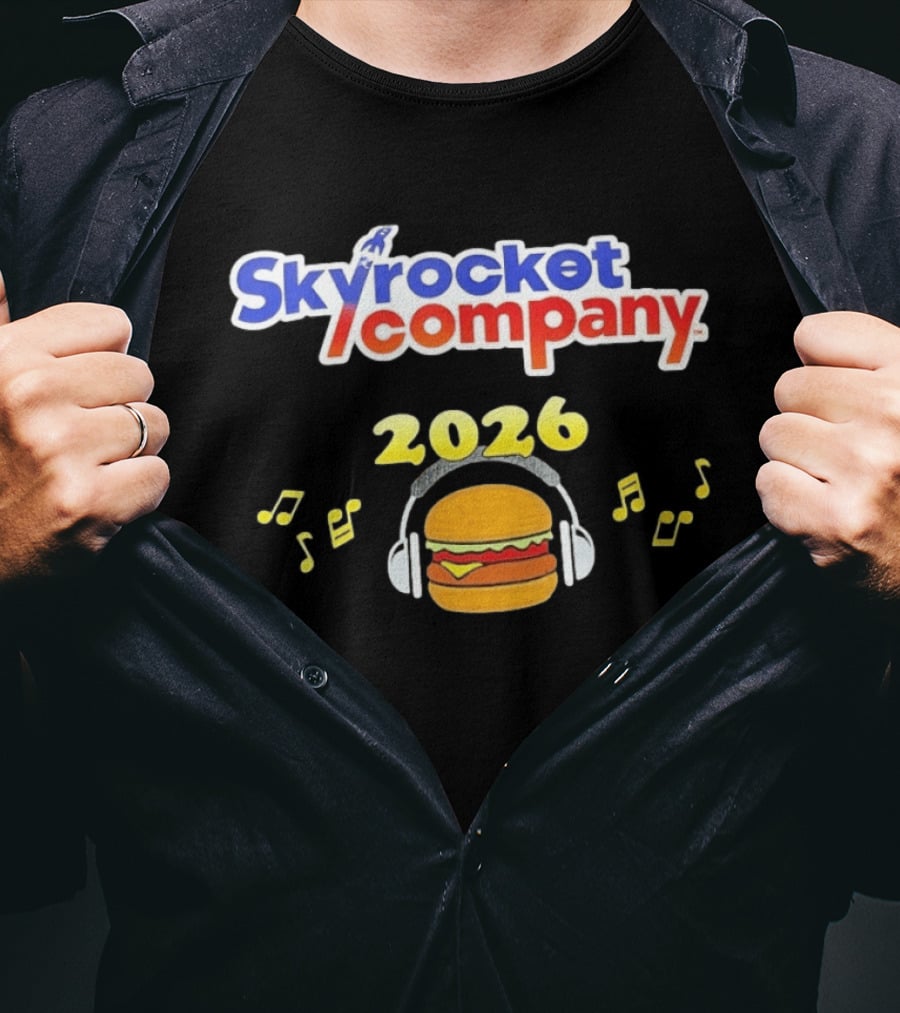 Skyrocket Company 2026 Burger Headphones Musical Notes T-Shirt