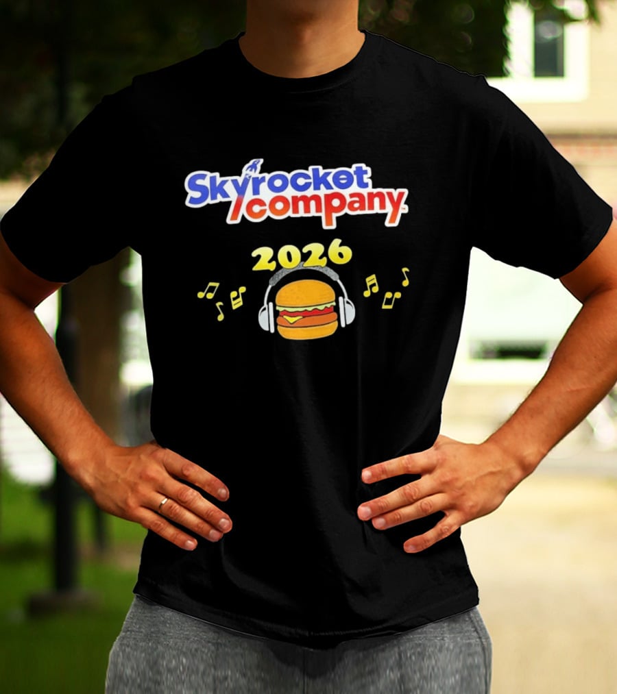 Skyrocket Company 2026 Burger Headphones Musical Notes T-Shirt