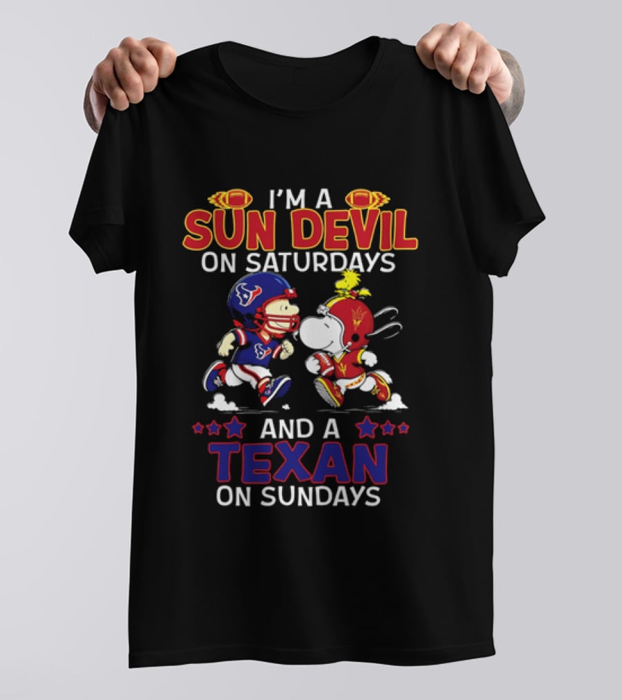 I'm A Sun Devil On Saturdays And A Texan On Sundays Snoopy Charlie Brown Football T-Shirt