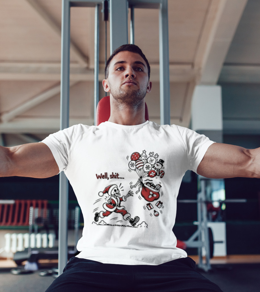 Skeleton Santa Well Shit Christmas Santa Chasing Sweets T-Shirt