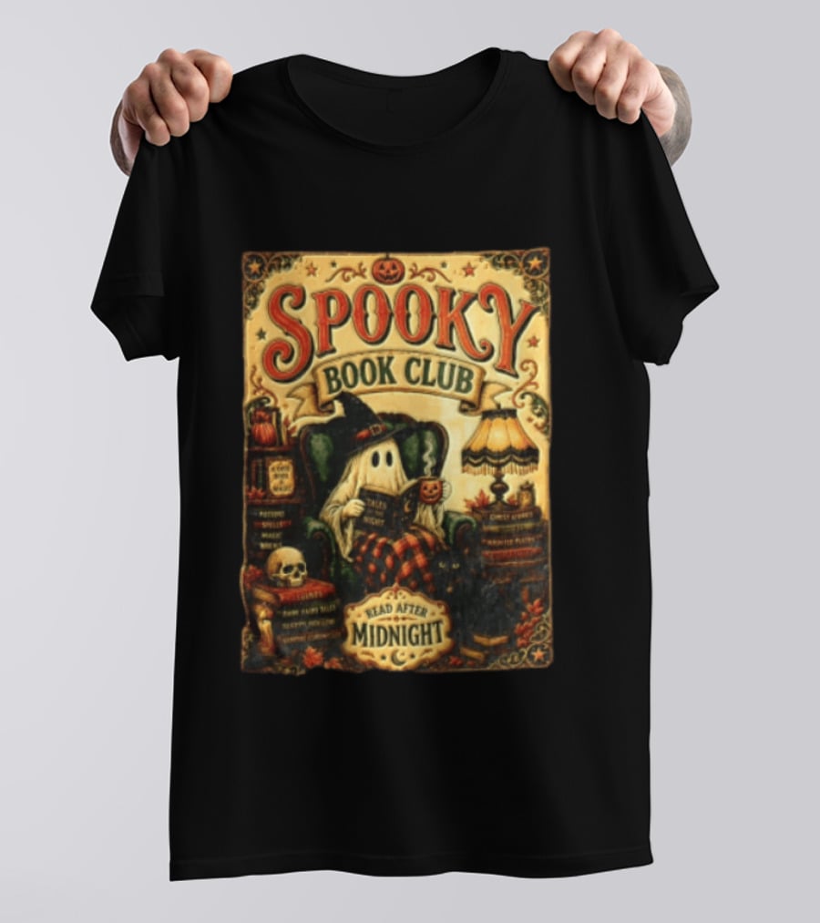 Spooky Book Club Ghost Reading Tales At Midnight Halloween T-Shirt