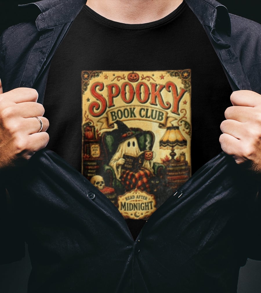 Spooky Book Club Ghost Reading Tales At Midnight Halloween T-Shirt