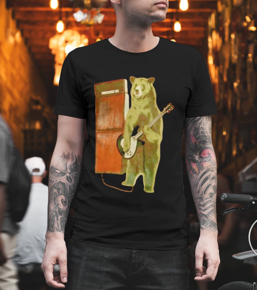 Bear Playing Electric Guitar With Amplifier Retro Vibe T-Shirt