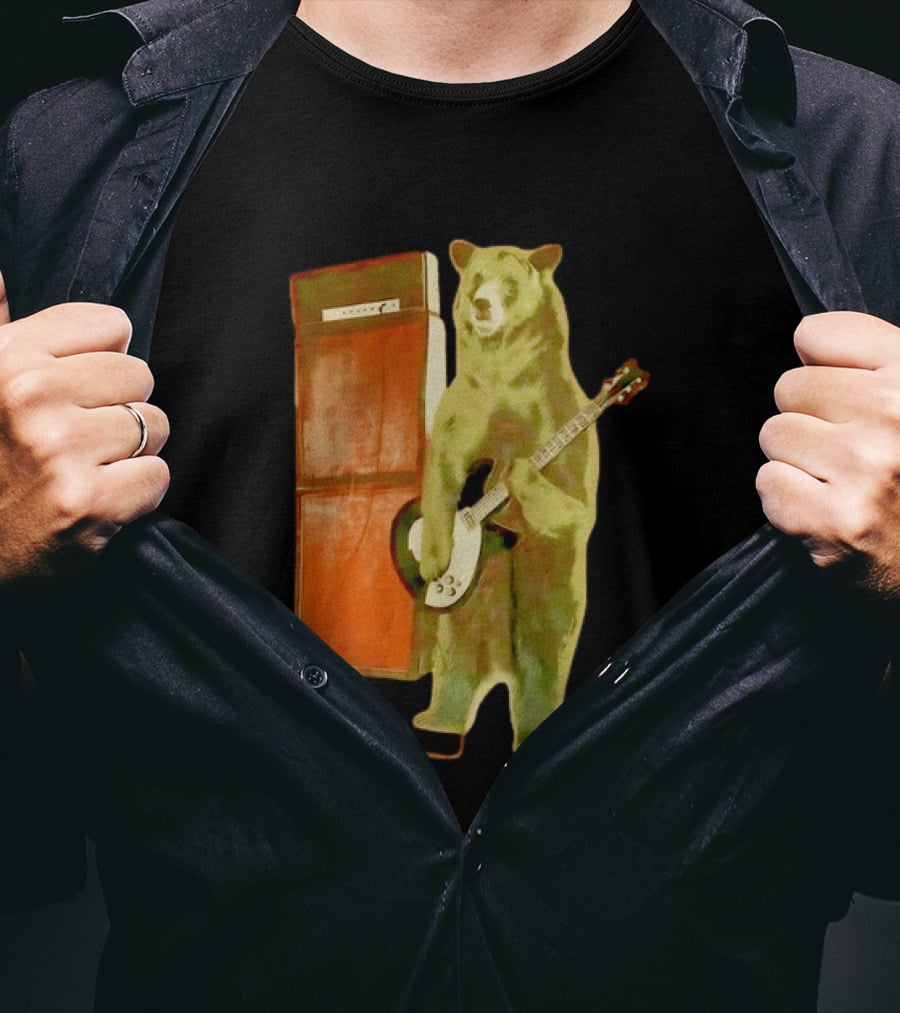Bear Playing Electric Guitar With Amplifier Retro Vibe T-Shirt