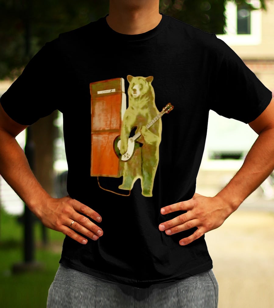 Bear Playing Electric Guitar With Amplifier Retro Vibe T-Shirt
