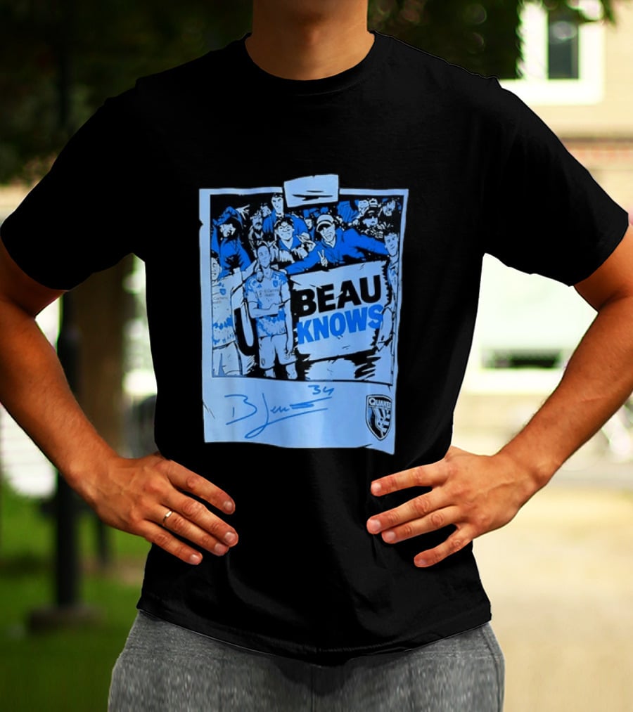 Beau Knows San Jose Earthquakes Soccer Fan Art Blue Signature T-Shirt