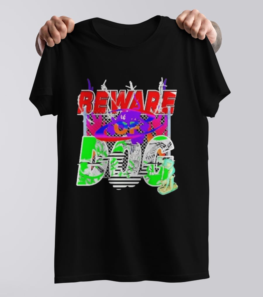 Beware Of Dog Streetwear Urban Graffiti Chain Link Fence T-Shirt