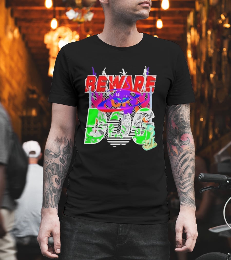 Beware Of Dog Streetwear Urban Graffiti Chain Link Fence T-Shirt