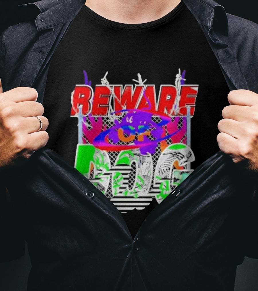 Beware Of Dog Streetwear Urban Graffiti Chain Link Fence T-Shirt
