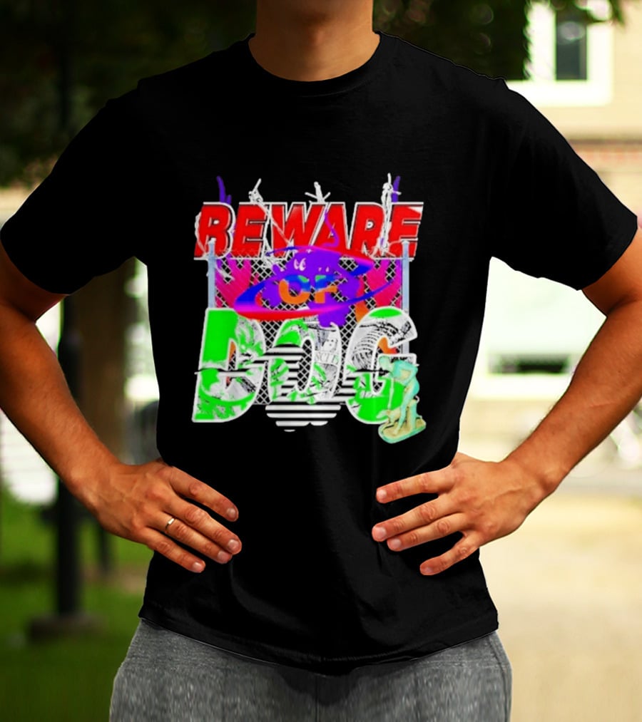 Beware Of Dog Streetwear Urban Graffiti Chain Link Fence T-Shirt