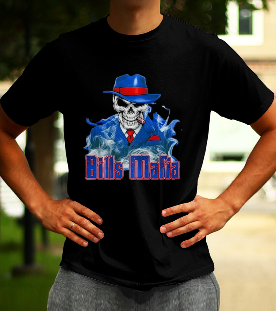 Bills Mafia Skull Smoking Cigar In Suit And Hat T-Shirt