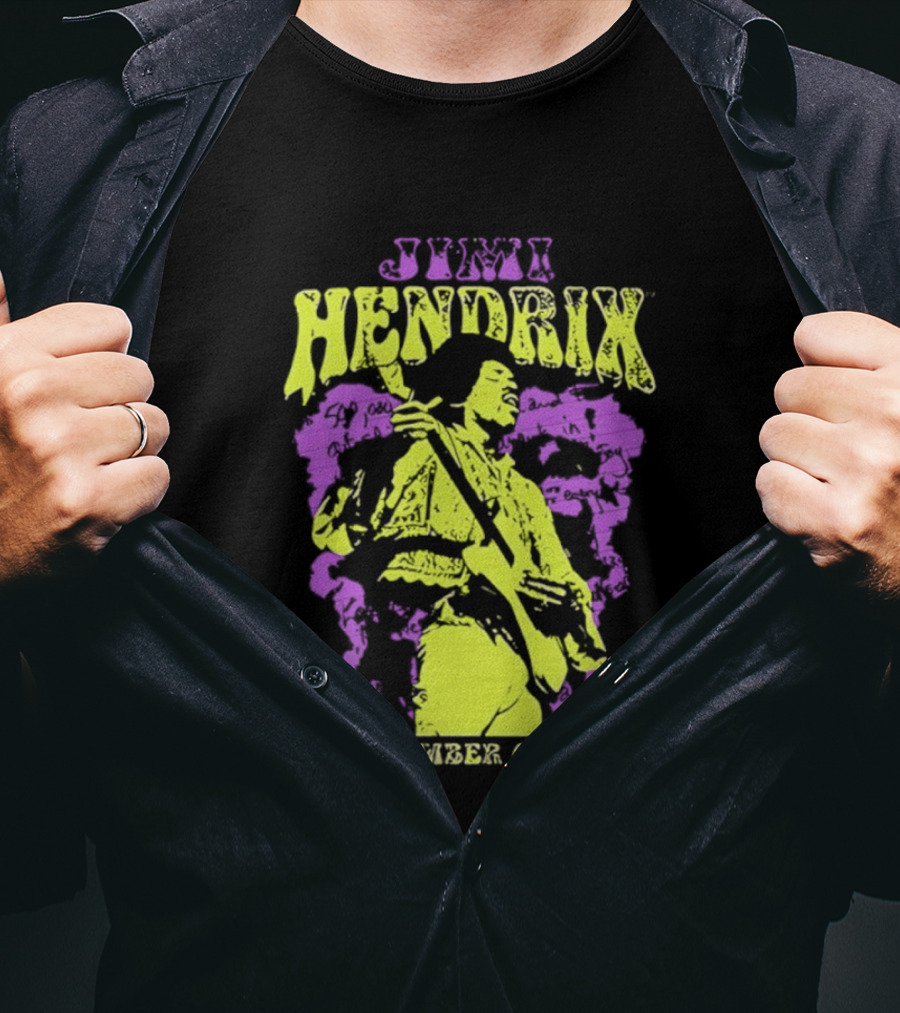 Jimi Hendrix September 6 1968 Concert Rock Legend Iconic Purple Yellow T-Shirt