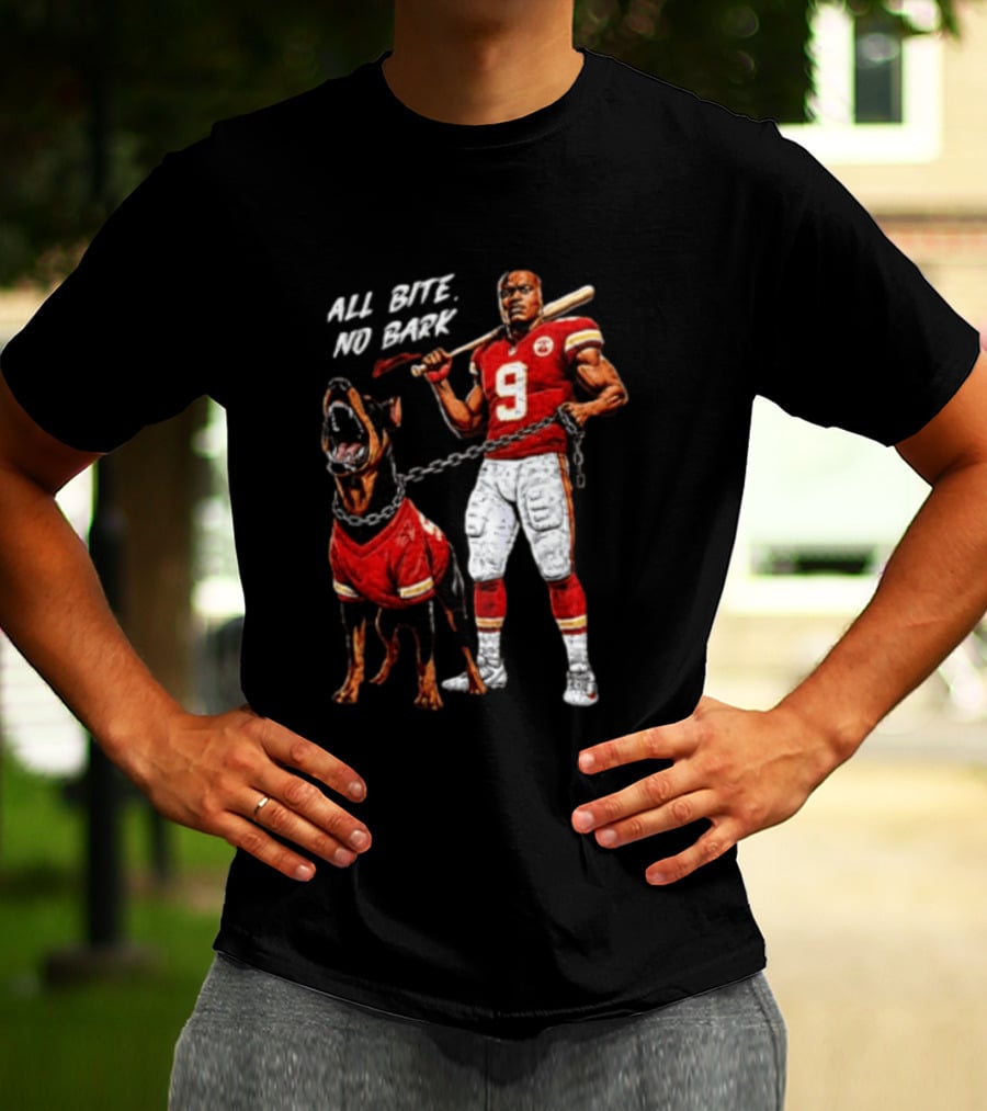 Kansas City Chiefs All Bite No Bark Football Player And Fierce Dog T-Shirt