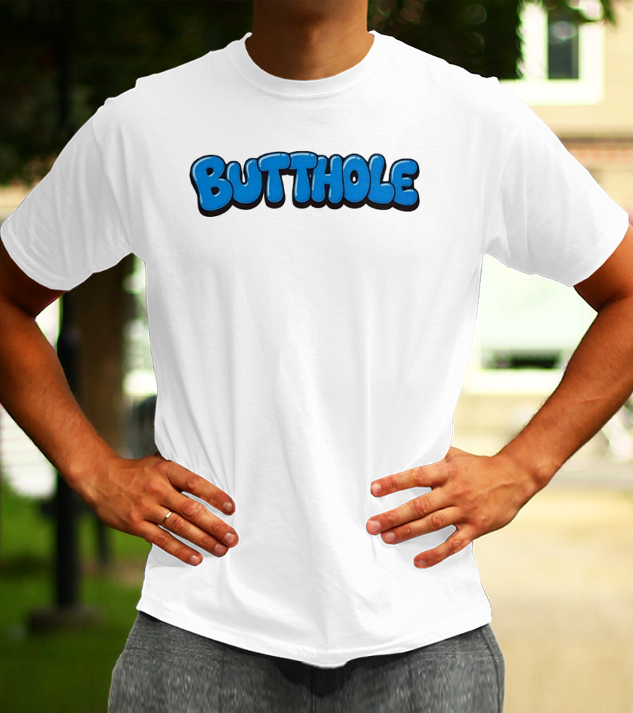 Butthole Bubble Letter Graffiti Blue T-Shirt