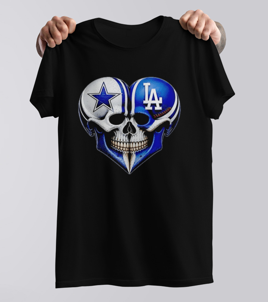 Dallas Cowboys Los Angeles Dodgers Heart Skull T-Shirt