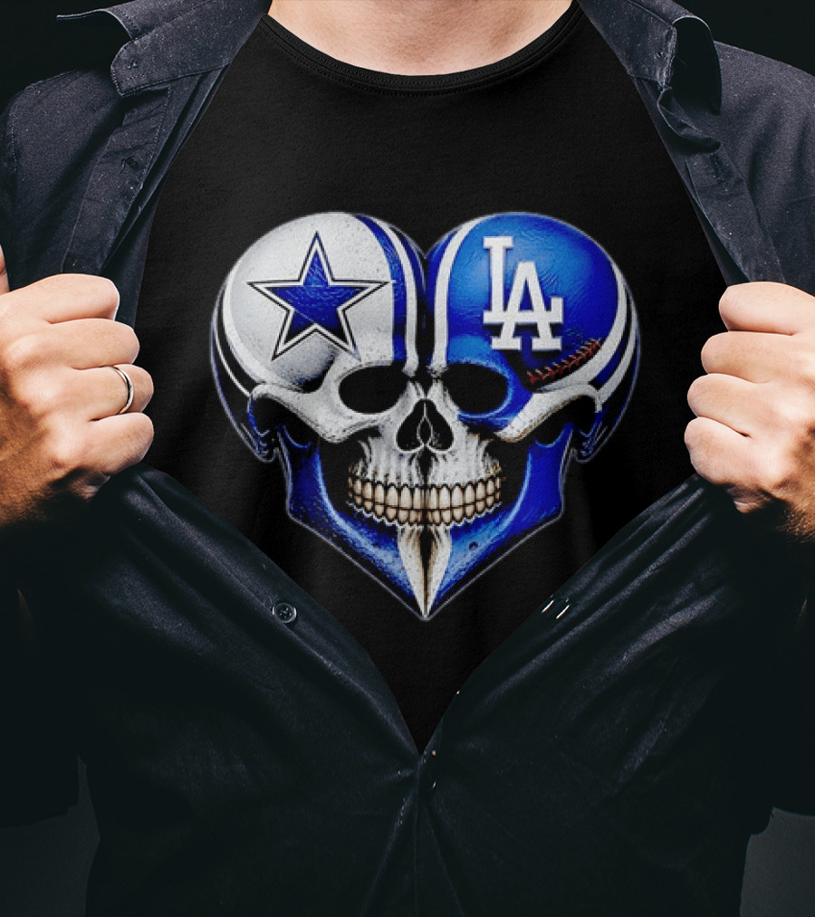 Dallas Cowboys Los Angeles Dodgers Heart Skull T-Shirt