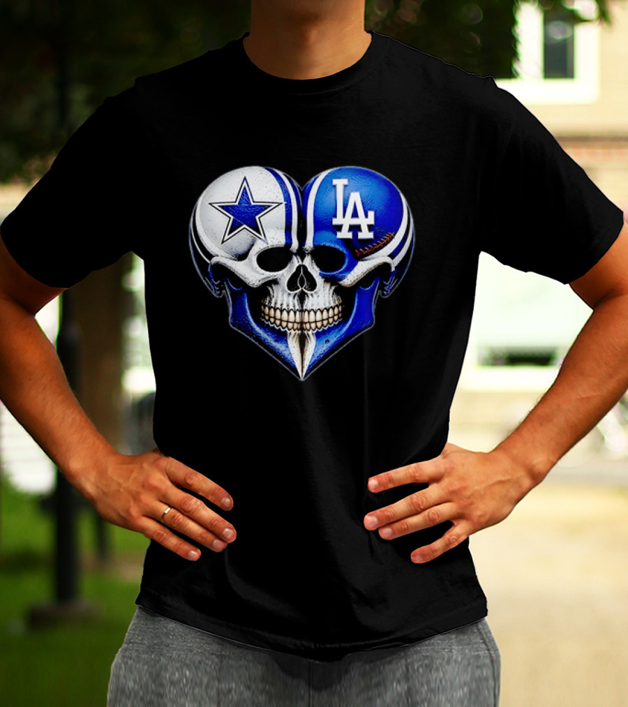 Dallas Cowboys Los Angeles Dodgers Heart Skull T-Shirt