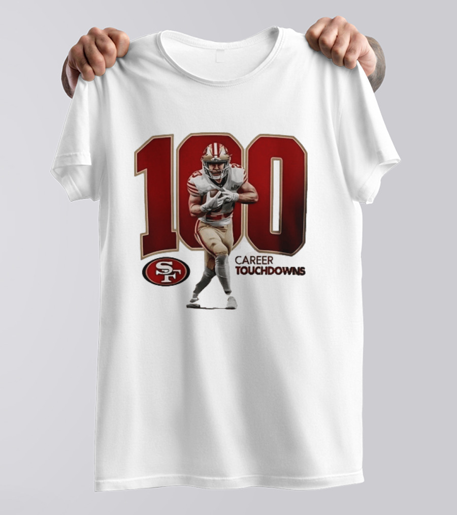 Christian McCaffrey 49ers 100 Career Touchdowns T-Shirt