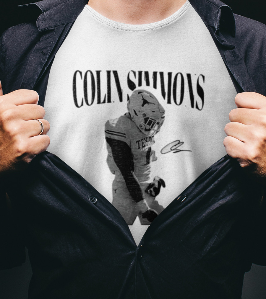 Colin Simmons Texas Longhorns Football Grotesque Sack Celly T-Shirt