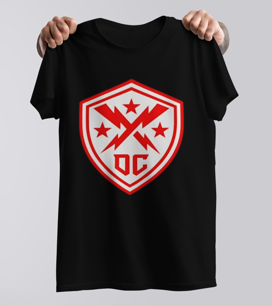 DC Shield Lightning Bolts Stars Emblem Red White T-Shirt
