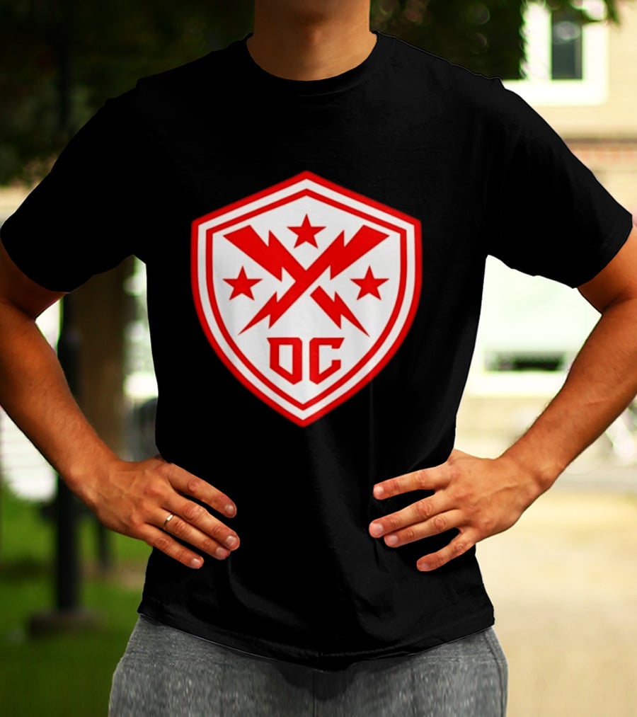 DC Shield Lightning Bolts Stars Emblem Red White T-Shirt