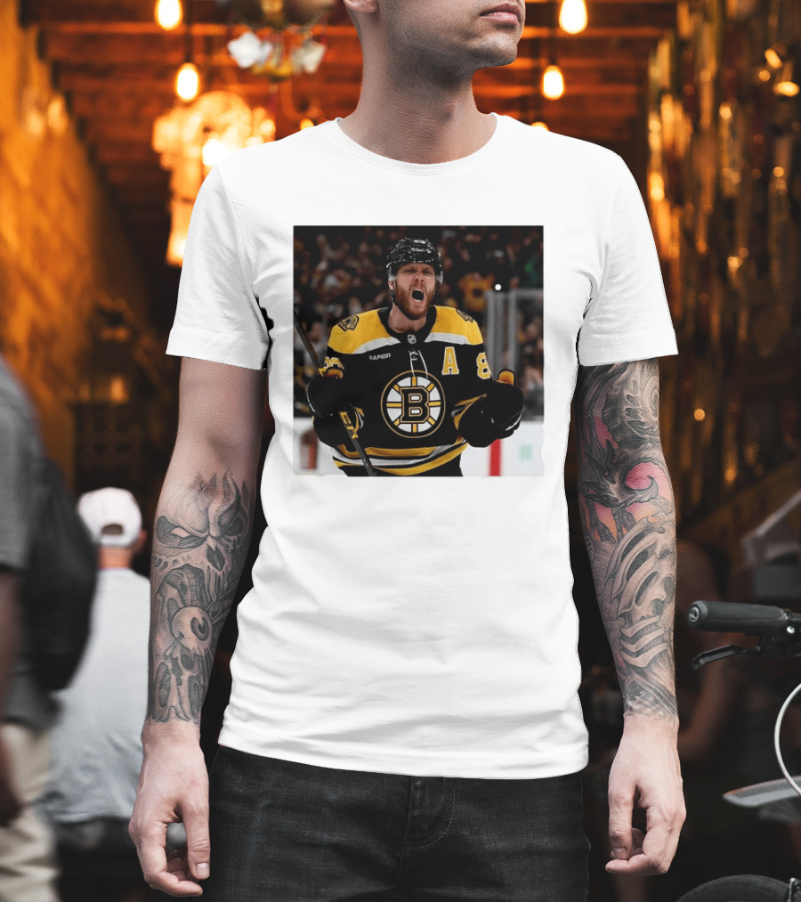 David Pastrnak Bruins Captain Announcement With Iconic Team Jersey Celebration T-Shirt
